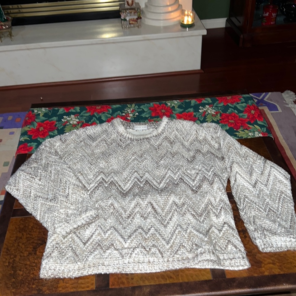 Allen Wah Pull Over Cotton Lined Sweater Zig Zag Design Made in USA Size Large